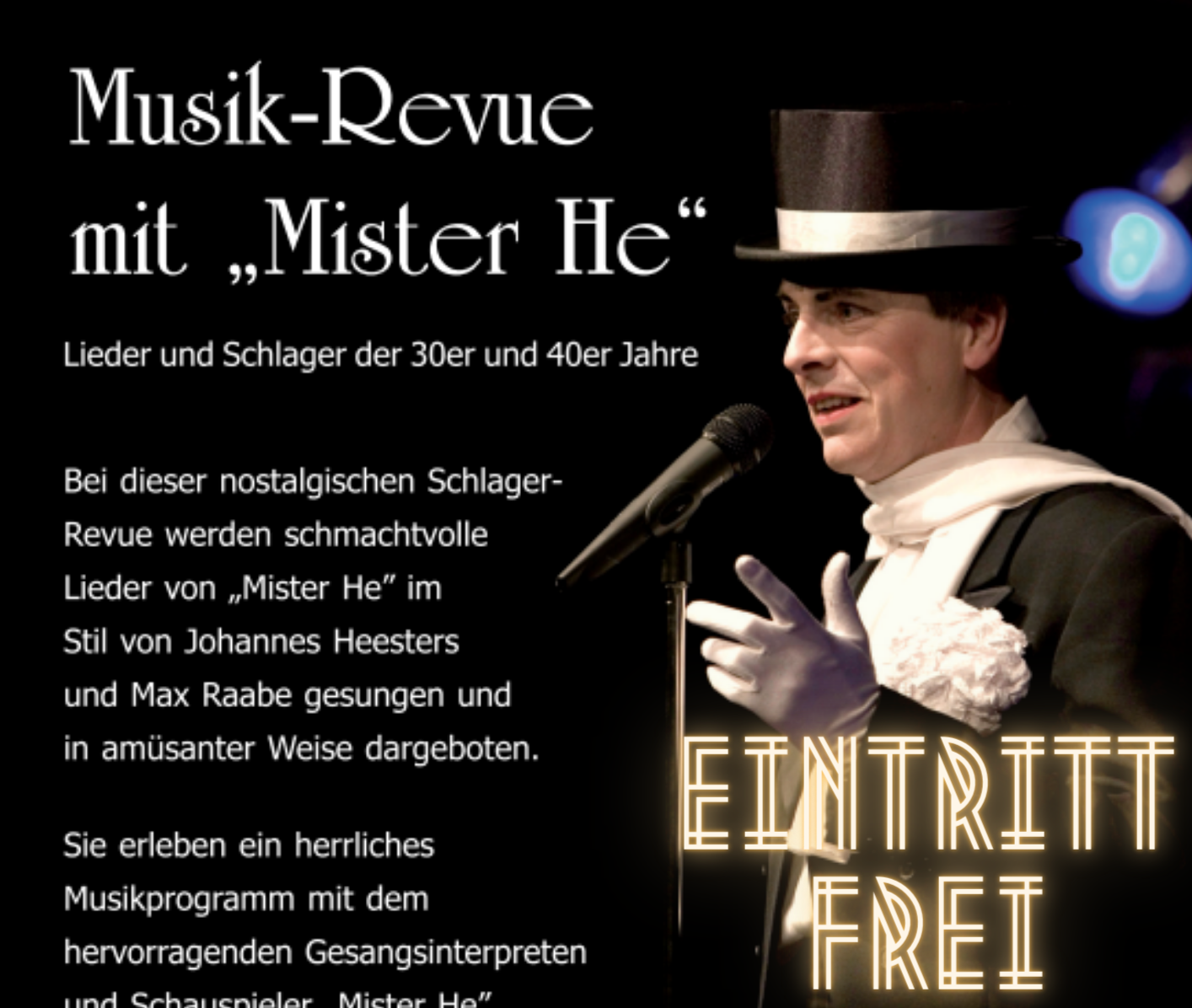 Musik-Revue mit Mister He am 31.5.23